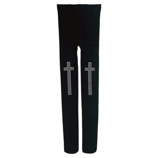 性感辣妹丝袜女天鹅绒薄款黑丝十字架图案连裤袜子修身显瘦打底袜