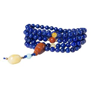 青金石手链108颗佛珠念珠药师佛帝王青蜜蜡南红6A青金石项链手串