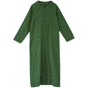 自制！立领亚麻提花2025秋款袍子连衣裙原创设计简约宽松大码长裙