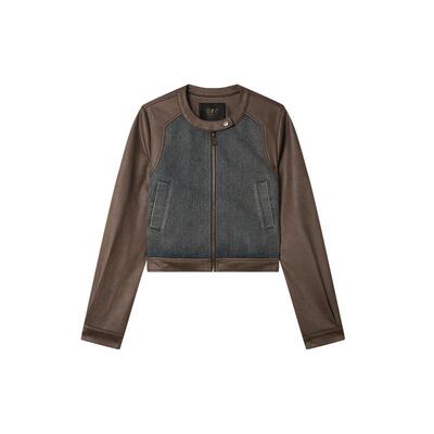 白鹿语帅气短款拼接复古外套