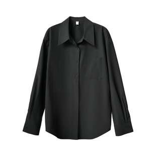 法式尖领黑色棉衬衫 空气感微宽松不易皱通勤职业冬季中性衬衣女