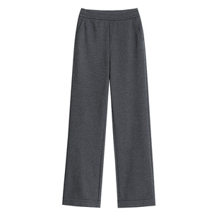 人字纹毛呢阔腿裤女秋冬加绒裤子女冬季高腰垂感加厚窄版直筒女裤