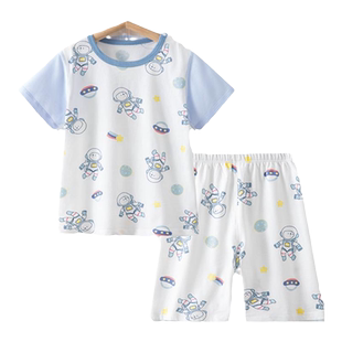 贝肽斯儿童睡衣男童短袖夏季纯棉2025新款女童冰丝宝宝家居服套装