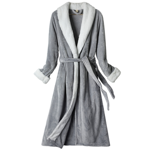 大码珊瑚绒睡袍冬加厚女款2025新款长款胖mm睡衣晨袍法兰绒浴袍男