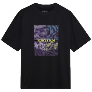 肌肉狗 波普短袖T恤男美式大图案圆领宽松休闲运动训练健身衣