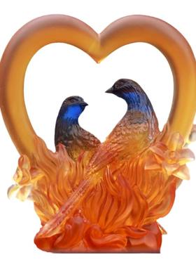 古法琉璃喜鹊喜结良缘工艺品摆件