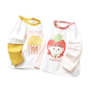 春秋宝宝t恤纯棉女童上衣男童长袖打底衫卡通潮流衣服白T薄款春装