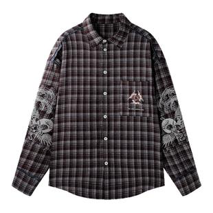 敦煌联名BJHG不计后果衬衫外套男款加厚新款春季复古刺绣格子衫女