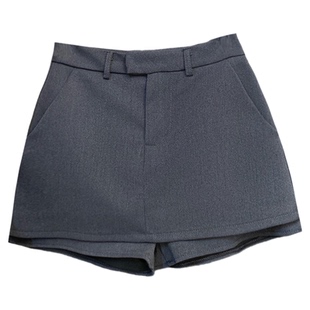 小个子超短辣妹灰色西装裙裤 春秋大码高腰简约百搭短裙a字半身裙