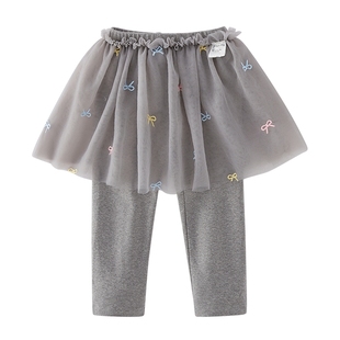 [7A抑菌]女童春秋款裤子小女孩假两件公主纱裙裤宝宝春装儿童裤裙