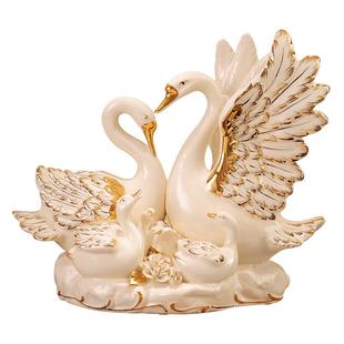 陶瓷创意家居酒柜客厅电视柜装饰品天鹅摆件新婚结婚礼物送新人