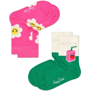 Happy Socks个性潮流秋冬款童袜多巴胺微笑雏菊小狗袜中筒袜2双装