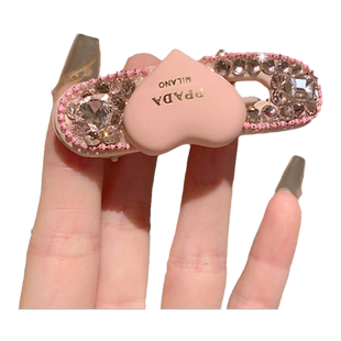 少女粉爱心发夹女韩国气质百搭字母水钻鸭嘴夹高级感网红侧边发卡