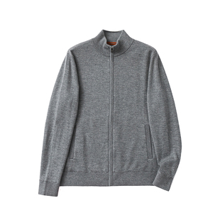 100%白中白 18针加厚双面空气层 秋冬男士纯羊绒立领夹克针织外套