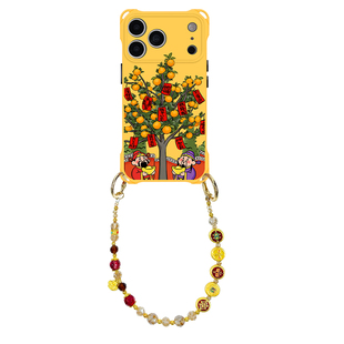 橘树财神~mate60挂绳手机壳四角带孔17Promax适用苹果iPhone16plus华为pura80pro/70斜挎新款手提小米15/14女