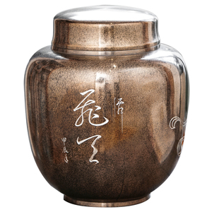 天祈茶仓大号双层复古纯锡茶叶罐