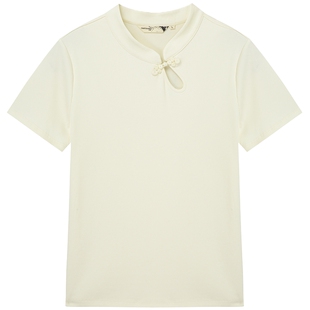 布景短袖T恤女夏季新品气质文艺新中式国风盘扣设计感上衣0413