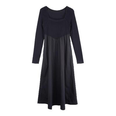 a21女装a字型显瘦长裙女秋冬季新款休闲小黑裙收腰黑色连衣裙子