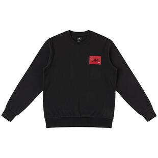 Lee商场同款26年标准版圆领马年新春限定男款皮革贴布卫衣红色潮