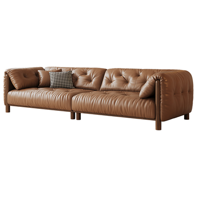 拉芙菲中古风头层真皮沙发简约白蜡实木原木风小户型佛山客厅沙发