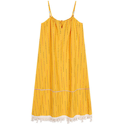 今屿花花刺绣吊带连衣裙女