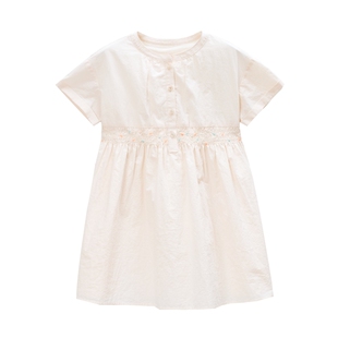 Mitti女童夏装连衣裙腰部枝蔓绣花撞色设计童装裙