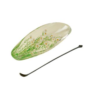 植述清新小雏菊茶则茶拨两件套手工玻璃茶荷赏茶器茶道分茶投茶器