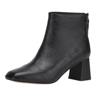 蜘蛛王时装女鞋真皮洋气瘦瘦靴牛皮后拉链踝靴方头小香风短筒靴