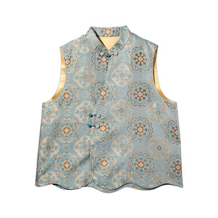 初袭华裳新中式女装钱小萍宋锦宝花奔鹿马甲百分百桑蚕丝盘扣马夹