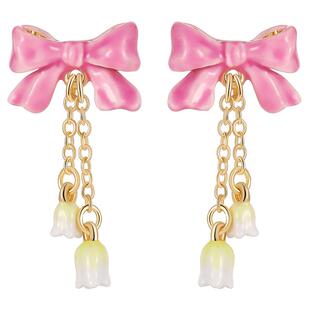 Juicy Grape粉色蝴蝶结耳饰铃兰花耳钉女气质甜美耳夹耳环春夏季