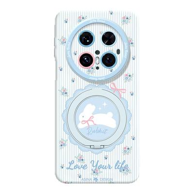 蓝色碎花小兔适用华为Mate80Promax手机壳磁吸带支架Pura80新款mt60por+支点保护套p70液态硅胶Bo5高级感mt70