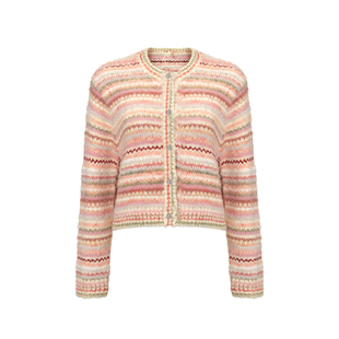 Bettychow 小香风10种纱线粉色条纹开衫马甲背心多巴胺高级套装