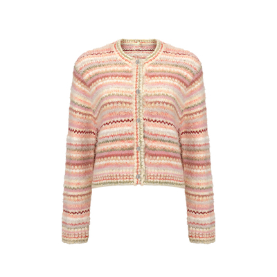 小香风彩色条纹开衫马甲背心