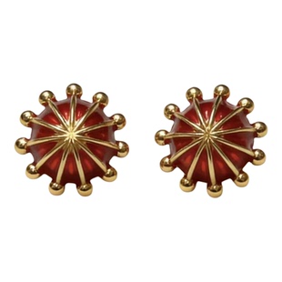 【蒲公英】复古红绿珐琅通体925银厚镀18K金耳饰原创设计14g新年