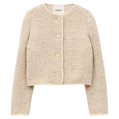 bash春季法式简约利落通勤穿搭小香风排扣开衫短外套上衣1E25DERE