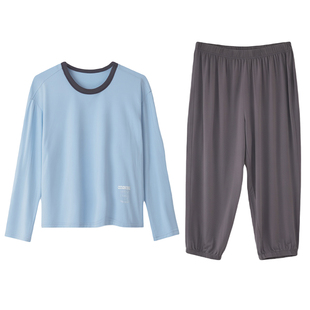 胖童长袖睡衣背心套装儿童青少年加肥加大码男孩薄款夏秋季家居服