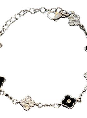 银色锆石四叶草手链轻奢小众手饰