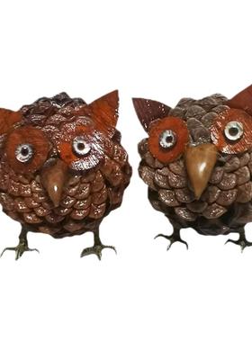 非遗棕编仿真猫头鹰摆件DIY纯手工松果猫头鹰桌面摆件