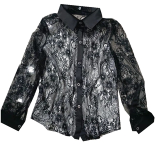 POLO领蕾丝衬衫上衣新款小衫女时尚轻透提花网纱长袖减龄打底衫女