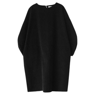 L82韩女装设计感廓形灯芯绒花苞袖春秋冬连衣裙套头遮肉显瘦温暖