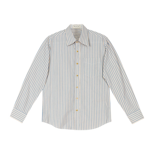 MCCEVTG复古条纹衬衫男长袖高级感修身美式做旧纯棉蓝色休闲衬衣