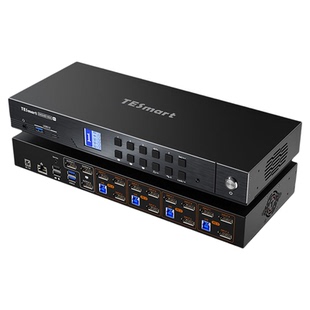 TESmart碲视四进三出kvm切换器DP1.4支持8K60Hz高清分辨率四台主机共享三台显示器共享USB3.0拓展坞带EDID