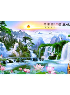 新中式风防水自粘立体背景墙画