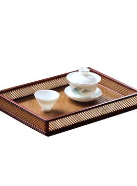 贡匠小叶紫檀嵌竹编席面文承盘