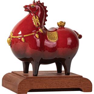 陶瓷招财唐马摆件客厅办公室桌面装饰工艺品红色马生肖马年吉祥物