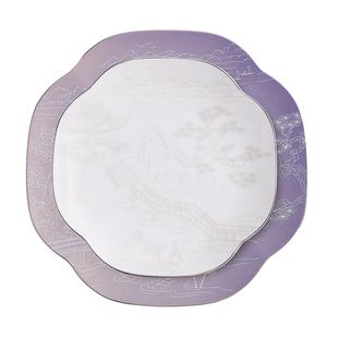 高档酒店会所骨瓷盘子创意简约渐变新中式紫气东来轻奢餐盘
