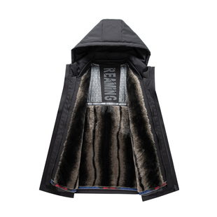 美洲邦高档脱壳鹅绒服男士中长款羽绒服男外套加厚加绒爸爸冬装