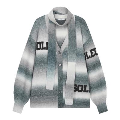 SLY 冬季新品渐变条纹刺绣宽松软糯针织开衫女030ISY70-0441