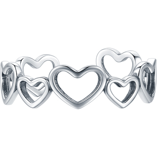 摩典不规则心形s925纯银镂空爱心戒指女简约百搭做旧泰银食指指环