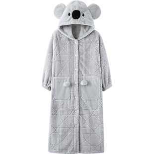 马克公主可爱连帽情侣睡袍女冬季加厚加绒长款睡衣珊瑚绒家居服男